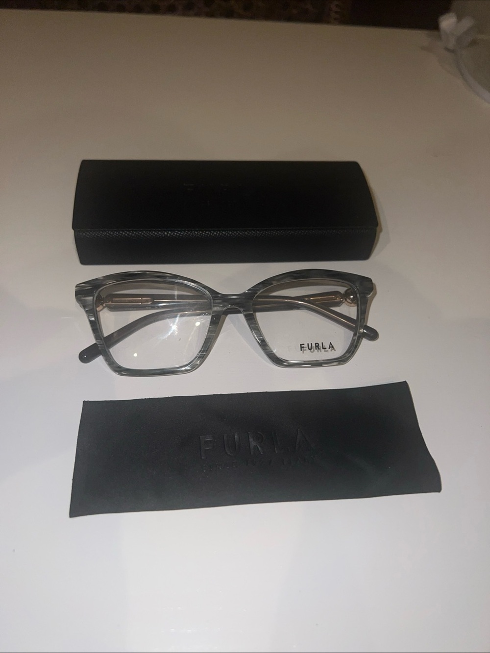 NEW FURLA VFU876 COL.06BZ GREY MARBLE GOLD AUTHENTIC EYEGLASSES 54-17
